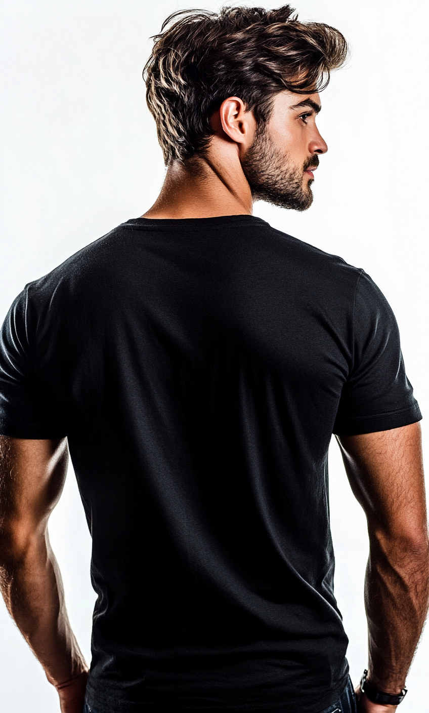 Black T-shirt Male Back